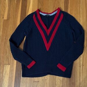 The Limited Navy varsity Sweater with Red V-Neck Accents size XS